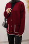 Shepherd's Stitch Pocketed Knit Cardigan Tsd250226 Burgundy - 2