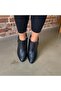Black Leather Cross Buckle Internal Zipper Women's Thick Heeled Short Boots - 4