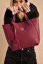 Sofia Small Size Women's Burgundy Shoulder Bag with Magnet Closure and Large Zipper Compartment - 3