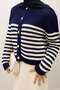 Striped Perforated Knit Cardigan Tsd250219 Navy Blue - 3