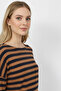 Striped Low Sleeve Women's Blouse - Navy Blue-Brown