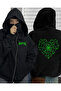 Stray Kids Mask Detailed Oversize Zippered Black Unisex Hooded Cardigan
