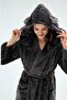 Women's Hooded Ear Detailed Pocketed Belted Black Dressing Gown C4T1N071 - 4