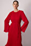 Trim Belted Pleated Chiffon Dress - 3