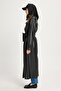 Women's Black Oversize Unlined Full Length Leather Trench 30022 - 3