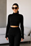 Women's Black Finger-Touch Detailed Trendy Bottom-Top Knitwear Set - 5