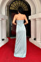 Glitter Fabric Strapless Balen Detailed Evening Dress - Mint Green - 5