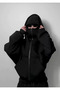 Stray Kids Mask Detailed Oversize Zippered Black Unisex Hooded Cardigan - 3
