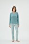 Women's Lace Detailed V-Neck Long Sleeve Plaid Bottom Green Pajama Set C2T1N071