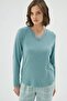 Women's Lace Detailed V-Neck Long Sleeve Plaid Bottom Green Pajama Set C2T1N071 - 2