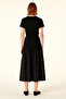 Black Contrast Fabric Long Skirt - 2
