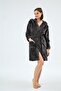 Women's Hooded Ear Detailed Pocketed Belted Black Dressing Gown C4T1N071