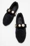 Women's Pearl Belted Home Slippers Black - 5