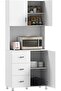 White Kitchen Pantry Hutch – Freestanding Cabinet with Drawer Storage & Microwave Nook - 4
