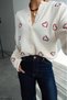 Women's Heart Embroidered Long Sleeve Knit Cardigan - 3