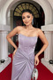 Glitter Fabric Strapless Balen Detailed Evening Dress - Pink - 4