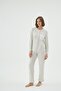 Women's Buttoned Long Sleeve Pocket Detailed Cream Pajama Set C3T2N961