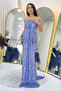 Strapless Sequin Waist Low-Cut Evening Dress Silver, Cobalt Blue, Gold, Powder, Navy Blue, Black, Baby Blue