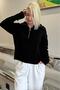 Black Knitted Patterned Zippered Collar Women's Knitwear Sweater Mg2546 - 3