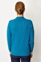 Women's Polo Neck Front Checkered Wool Sweater A.Petrol - 3