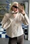 Beige Knitted Patterned Zippered Collar Women's Knitwear Sweater Mg2546 - 6