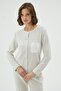 Women's Buttoned Long Sleeve Pocket Detailed Cream Pajama Set C3T2N961 - 2