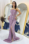 Strapless Sequin Waist Low-Cut Evening Dress Silver, Cobalt Blue, Gold, Powder, Navy Blue, Black, Baby Blue - 7