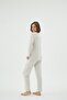 Women's Buttoned Long Sleeve Pocket Detailed Cream Pajama Set C3T2N961 - 4