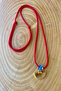 Gold Fan, Blue Glass Bead Red Auger Rope Necklace