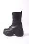 Women's Riva Black Leather Side Zipper Lace-Up High Wedge Heeled Long Boots Bootie - 2