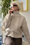 Beige Knitted Patterned Zippered Collar Women's Knitwear Sweater Mg2546 - 3