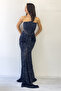 Strapless Sequin Waist Low-Cut Evening Dress Silver, Cobalt Blue, Gold, Powder, Navy Blue, Black, Baby Blue - 4