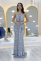 Strapless Sequin Waist Low-Cut Evening Dress Silver, Cobalt Blue, Gold, Powder, Navy Blue, Black, Baby Blue - 4