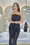 Strapless Sequin Waist Low-Cut Evening Dress Silver, Cobalt Blue, Gold, Powder, Navy Blue, Black, Baby Blue - 4