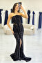 Strapless Sequin Waist Low-Cut Evening Dress Silver, Cobalt Blue, Gold, Powder, Navy Blue, Black, Baby Blue - 2