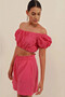 Women's Dark Pink Carmen Neckline Gathered Waist Ruffled Strapless Blouse Hzl23S-Bd104811 - 2