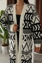 V-Neck Off-The-Shoulder Long-Sleeved Geometric-Shaped Jacquard Midi Below-The-Knee Length Thick Winter Knitwear Cardigan - 3