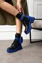 Lorbi Women's Boots with Bag, Navy Blue Sole, Black Leather - 2