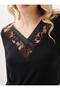 Black Lace Detailed Women's Pajama Set – V-Neck, Long Sleeve C3T0N915 - 2