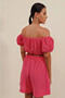 Women's Dark Pink Carmen Neckline Gathered Waist Ruffled Strapless Blouse Hzl23S-Bd104811 - 5