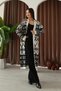 V-Neck Off-The-Shoulder Long-Sleeved Geometric-Shaped Jacquard Midi Below-The-Knee Length Thick Winter Knitwear Cardigan - 5