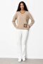Women's Crew Neck Pocket and Collar Crocheted Wool Sweater Beige - 5