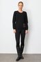 Women's Crew Neck Pocket and Collar Crocheted Wool Sweater Black - 4