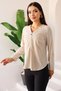 Women's V-Neck Long Sleeve Relaxed Fit Button-Up/ Button Detail Blouse - for Casual and Office Outfits - 3