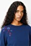 Women's Crew Neck Shoulder Embroidered Wool Sweater Indigo - 5
