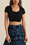Women's Black Square Neck Front Gathered Crop Blouse Hzl23S-Snd120151