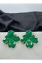 Brand Model Design Stylish Earrings with Green Enamel Flower Figures - 3