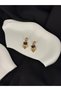 Gold Detailed Purple Colored Zircon Stone Brand Model Earrings - 4