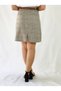 High Waist Ecru Plaid Pattern Woven Overknee Bell Skirt - 6