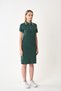Women's Collar and Sleeve Ribbed Dark Green Pique Dress - 3